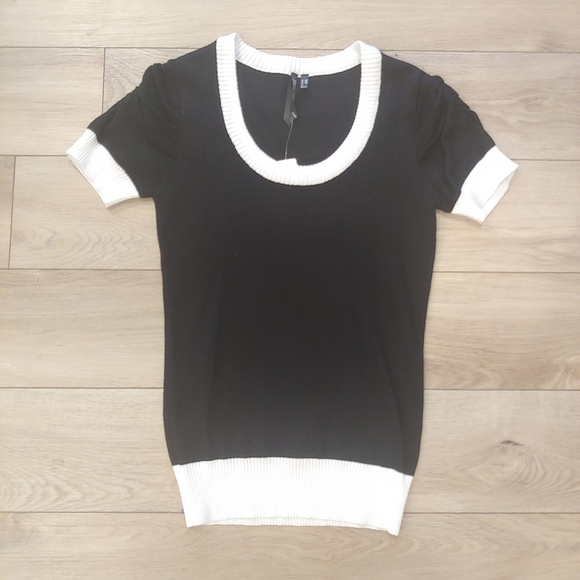 Black & white knit top with ruched sleeves // M - Picture 5 of 5